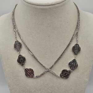 VINTAGE Monet Convertible Silver Tone Double Strand Medallion Chain Necklace